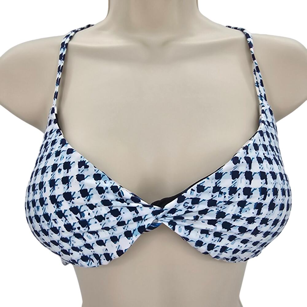 Lucky Brand Womans size M Reversible Ink Blue Floral Bikini Swim Top Halter Tie